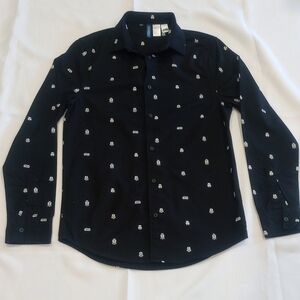 H&M Black Long-Sleeve Button-Down with White Micro Print